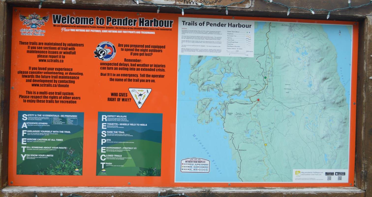 map of the trails of Pender Harbour